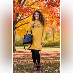 Yellow 'Love Yourself' Sweatshirt Dress